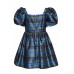 Bonnie Jean Green/Blue Striped Puff Sleeve Dress